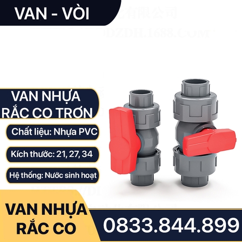 Van 2 Đầu Rắc Co, Khóa Bi Tay Gạt Kết Nối Bằng Rắc Co - Trơn Dán Ống Nhựa PVC
