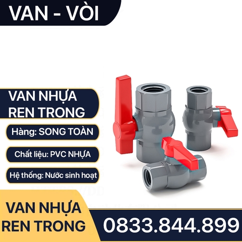 Van Nhựa Ren Trong, Van Khóa Nước Tay Gạt Nối Ren Trong PVC Ống Nhựa