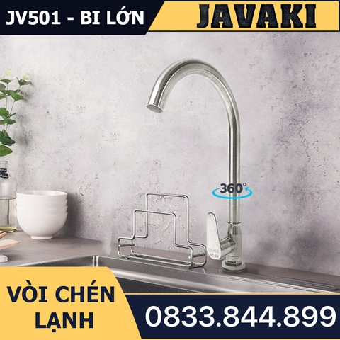 Vòi Rửa Chén Bát JV501Bi Lớn Dùng Nước Lạnh JAVAKI | SUS 304 Cao Cấp Nhám Mờ