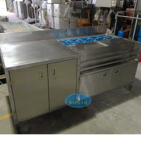 QUẦY PHA CHẾ CAFE INOX 1.8m có 10 khay toping 1/6