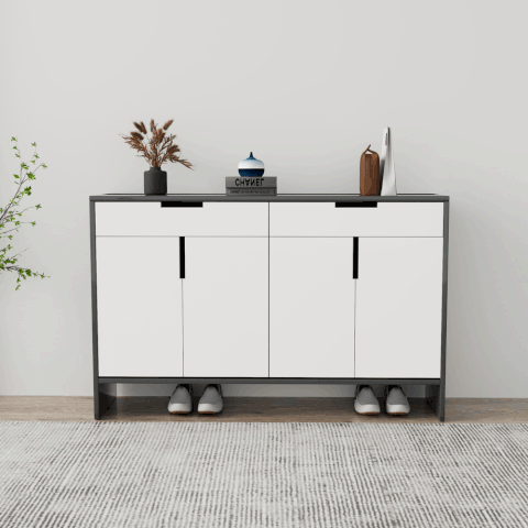 Tủ giày 4 cánh TGS013 - Gỗ mfc phủ melamin màu đen cánh trắng | Nội Thất giá tốt 2K