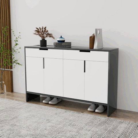 Tủ giày 4 cánh TGS013 - Gỗ mfc phủ melamin màu đen cánh trắng | Nội Thất giá tốt 2K