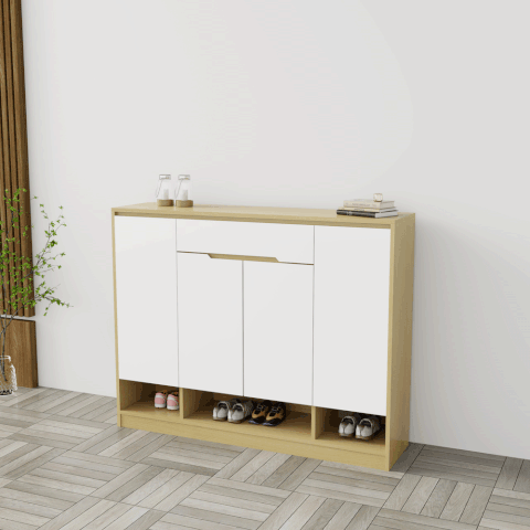 Tủ giày 4 cánh TGS015 - Gỗ mfc phủ melamin màu vàng A37 cánh trắng | Nội Thất giá tốt 2K