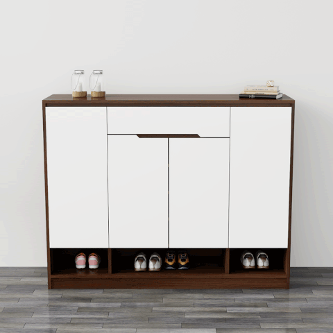 Tủ giày 4 cánh 1 ngăn kéo TGS015 - Gỗ mfc phủ melamin màu nâu vân gỗ cánh trắng | Nội Thất giá tốt 2K