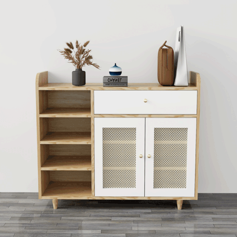 Tủ giày cánh mây TGCM001 - 2 Cánh mây màu vàng cánh trắng vân gỗ ( màu sồi mới ) | Nội Thất giá tốt 2K