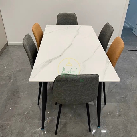 Bàn ăn mặt đá chân đen - BAS002