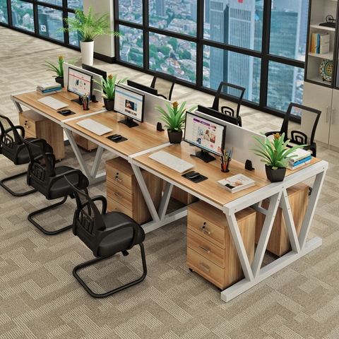 Cụm bàn làm việc 6 người SuTa chân V ST6V