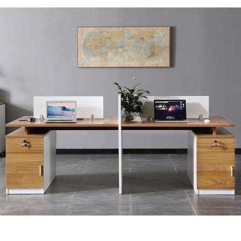 Cụm bàn làm việc 4 người chân gỗ - M4G