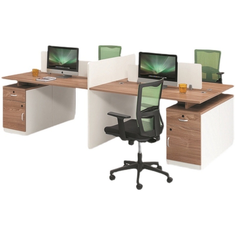 Cụm bàn làm việc 4 người chân gỗ - M4G