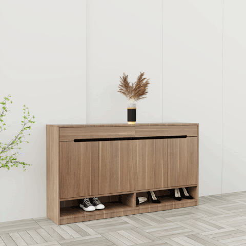 Tủ giày 4 cánh 2 ngăn kéo TGS016 - Gỗ mfc phủ melamin màu 612 nâu vân gỗ | Nội Thất giá tốt 2K