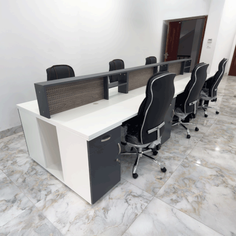 Cụm bàn làm việc 6 người BNV007 - màu trắng + chì + 388 | Nội Thất giá tốt 2K