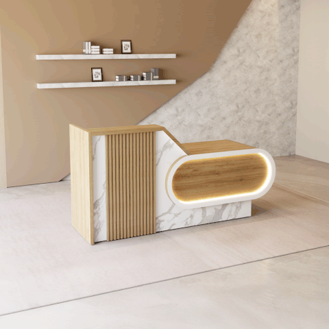 Quầy lễ tân QLTS018 - Vân Đá Trắng + 388 Phủ Melamine