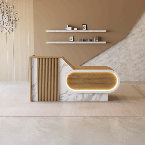 Quầy lễ tân QLTS018 - Vân Đá Trắng + 388 Phủ Melamine