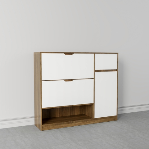 Tủ giày TGS014  - 2 Lật 1 cánh 1 ngăn kéo màu gỗ vàng cánh trắng | Nội Thất giá tốt 2K