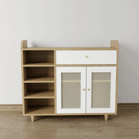 Tủ giày cánh mây TGCM001 - 2 Cánh mây màu nâu vàng + trắng không vân gỗ | Nội Thất giá tốt 2K