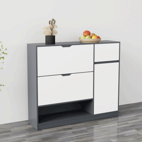 Tủ giày TGS014  - 2 Lật 1 cánh 1 ngăn kéo màu xám trắng | Nội Thất giá tốt 2K