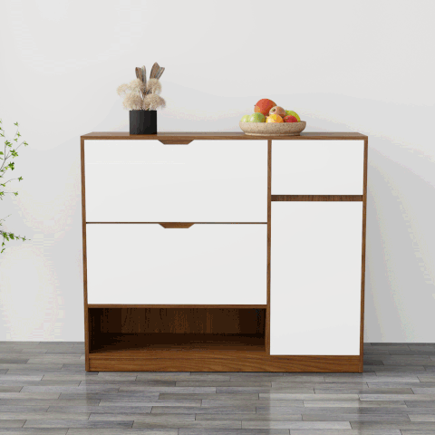 Tủ giày TGS014  - 2 Lật 1 cánh 1 ngăn kéo màu gỗ nâu cánh trắng | Nội Thất giá tốt 2K
