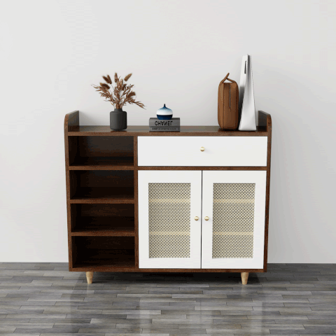 Tủ giày cánh mây TGCM001 - 2 Cánh mây màu trắng + Nâu đậm | Nội Thất giá tốt 2K