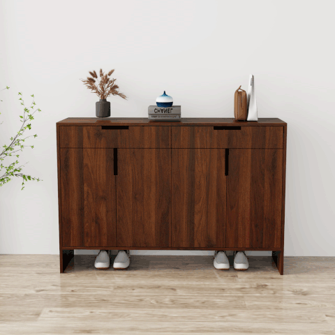 Tủ giày 4 cánh TGS013 - Gỗ mfc phủ melamin màu nâu vân gỗ | Nội Thất giá tốt 2K