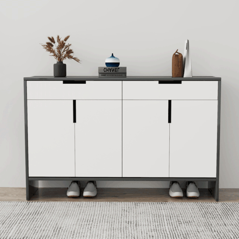 Tủ giày 4 cánh TGS013 - Gỗ mfc phủ melamin màu đen cánh trắng | Nội Thất giá tốt 2K