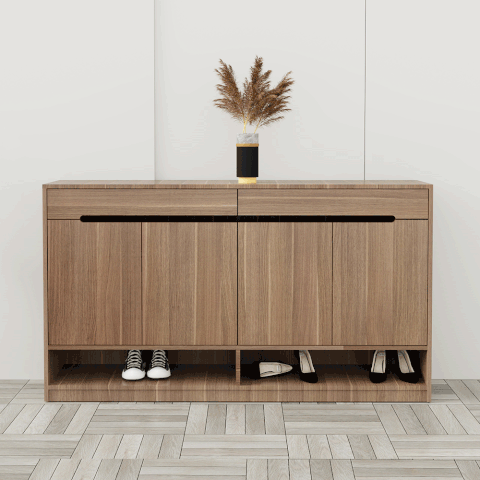 Tủ giày 4 cánh 2 ngăn kéo TGS016 - Gỗ mfc phủ melamin màu 612 nâu vân gỗ | Nội Thất giá tốt 2K