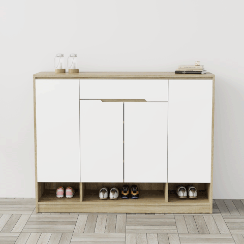 Tủ giày 4 cánh 1 ngăn kéo TGS015 - Gỗ mfc phủ melamin Lim+ cánh trắng | Nội Thất giá tốt 2K