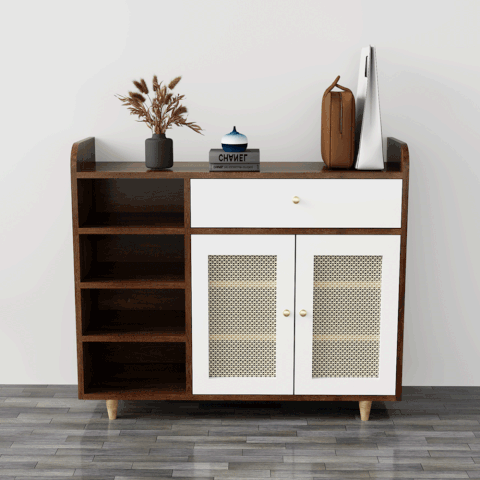 Tủ giày cánh mây TGCM001 - 2 Cánh mây màu trắng + Nâu đậm | Nội Thất giá tốt 2K