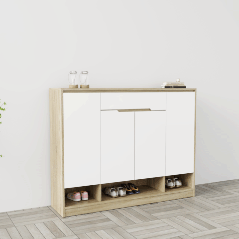 Tủ giày 4 cánh 1 ngăn kéo TGS015 - Gỗ mfc phủ melamin Lim+ cánh trắng | Nội Thất giá tốt 2K