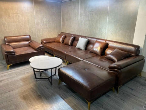 Sofa góc văn phòng màu da bò SF12