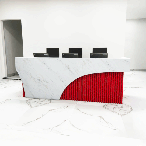 Quầy lễ tân QLTS013 - Gỗ MDF Chân Đỏ Vân Đá Sang Trọng Trẻ Trung