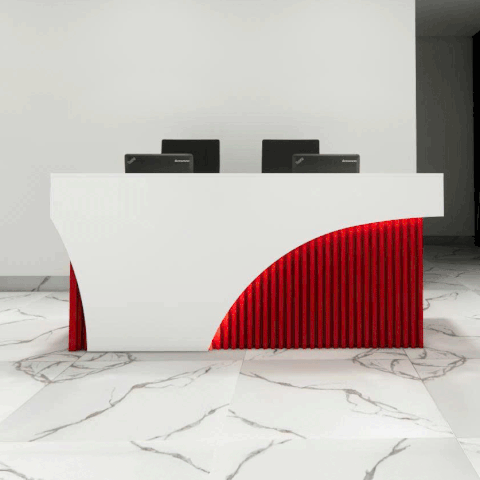 Quầy lễ tân QLTS013 - Gỗ MDF Chân Đỏ Vân Đá Sang Trọng Trẻ Trung