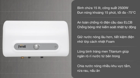 Máy nước nóng gián tiếp Ferroli 15 lít 2500W QQ Evo ME