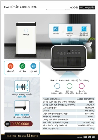 Máy hút ẩm Sumikura NV-210Apollo 20 lít có lọc không khí