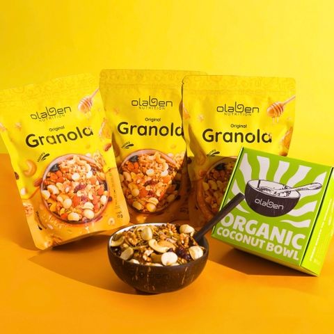 Combo 03 gói Granola 400Gr và Chén gáo dừa Olaben Nutrition