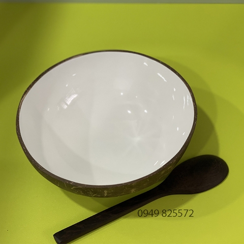 Chén gáo dừa tráng men trắng cao cấp Xuất khẩu kèm muỗng