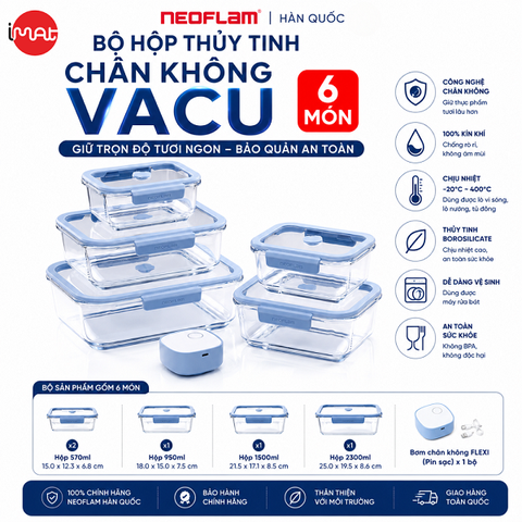Bộ hộp thủy tinh chân không Neoflam VACU 6 món có bơm hút chân không  kèm theo