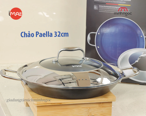 Chảo Paella 32 iMat Hybrid, có vung (lòng xanh)
