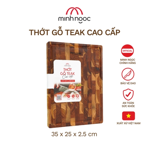 Thớt thái gỗ Teak cao cấp Minh Ngọc kháng khuẩn tự nhiên, an toàn, bền đẹp, cỡ trung 35x25x2.5cm
