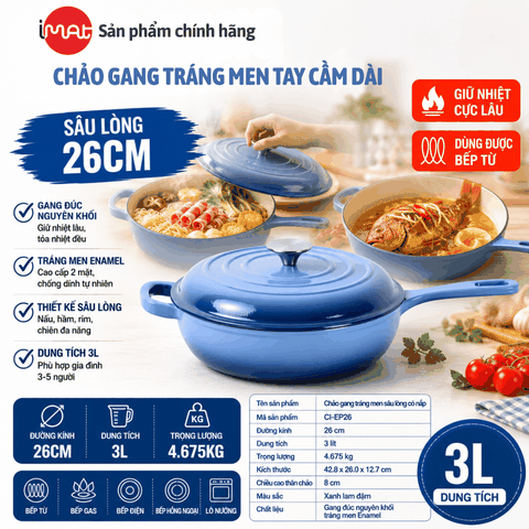 Chảo Gang Imat Tráng Men Sứ Enamel 26CM