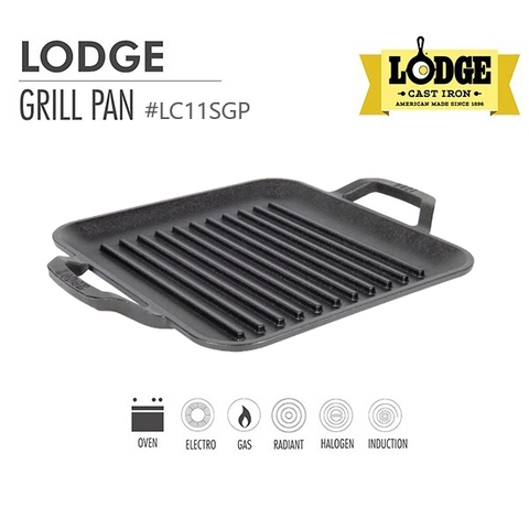 Chảo gang Lodge - LC11SGP Chảo gang nướng hình vuông 28cm
