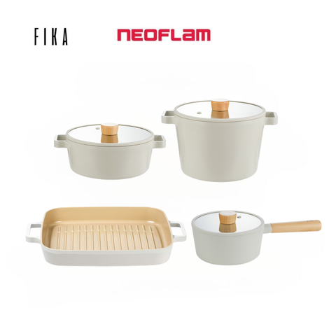Bộ 4 sản phẩm gồm 03 nồi + 01 chảo nướng 28cm Neoflam Fika Hàn Quốc