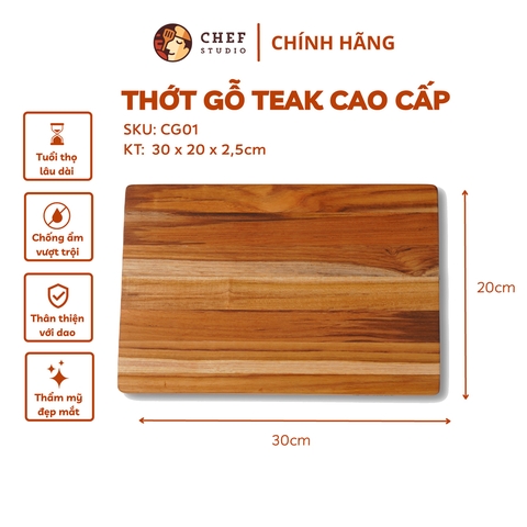 Thớt gỗ Teak chữ nhật ghép ngang - CG01 20x30x2.5cm