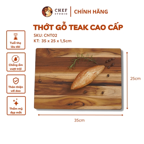 Thớt gỗ Teak chữ nhật trơn - CNT02 35x25x1.4cm