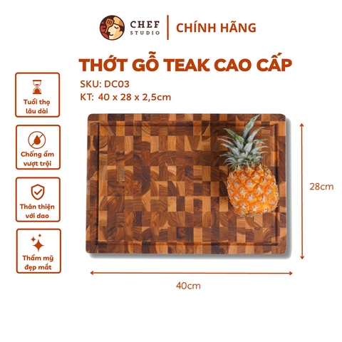 Thớt gỗ Teak chữ nhật đầu cây  - DC03 40x28x2.5cm
