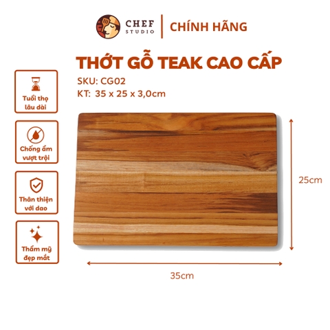 Thớt gỗ Teak chữ nhật ghép ngang - CG02 25x35x3cm