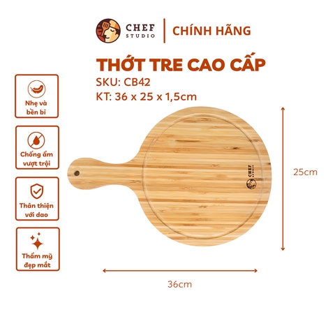 Thớt tre tròn có tay cầm  - CB42 - 36x25x1.5 cm