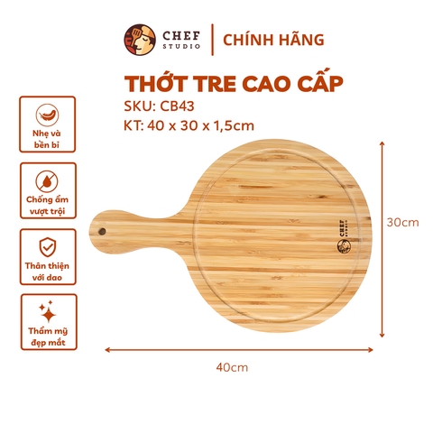 Thớt tre tròn có tay cầm  - CB43 - 40x30x1.5 cm