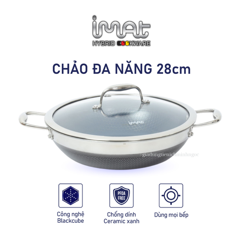 Chảo đa năng iMat Hybrid 28cm, có vung (lòng xanh)