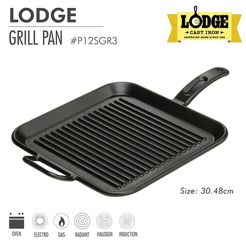 Chảo gang Lodge - P12SGR3 Chảo gang nướng hình vuông 30.48cm