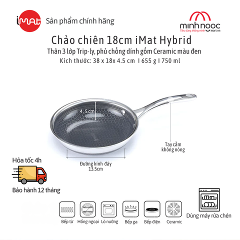 Chảo Chiên Imat Hybrid 18Cm, Chống Dính Ceramic Đen